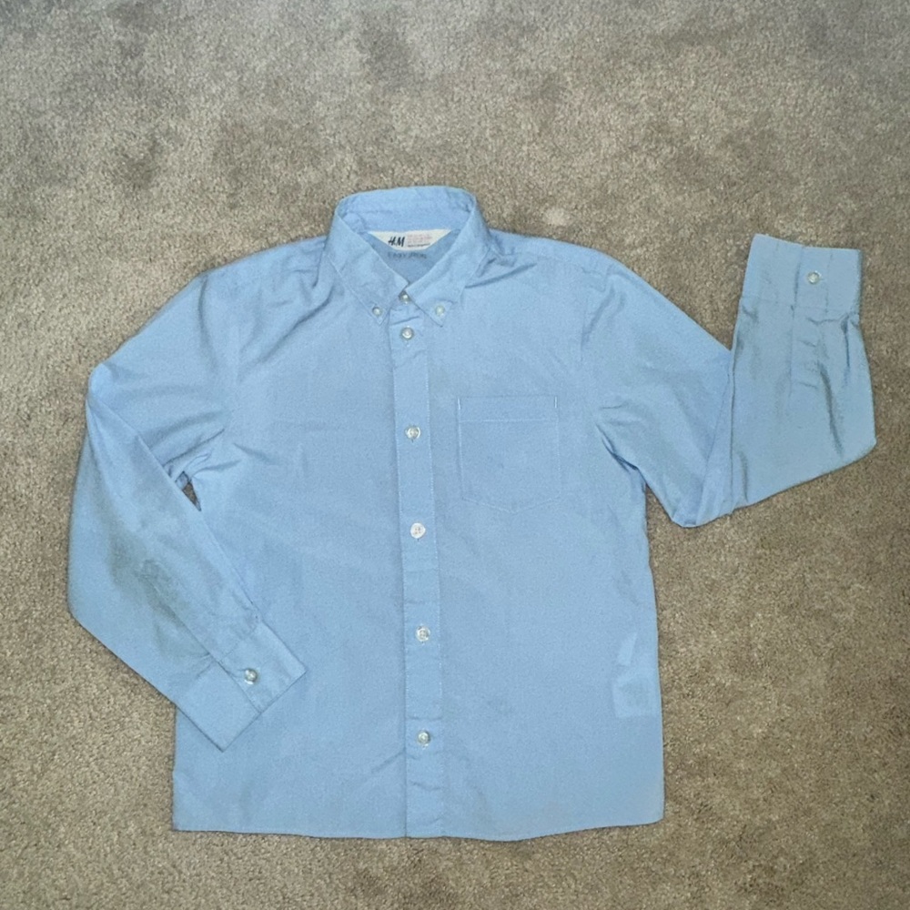 H&M Boys Light Blue Dress Shirt Easy Iron Size 6-7